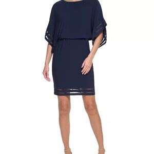 Jessica Howard Navy Sheer-Trim Swim Coverup Dress